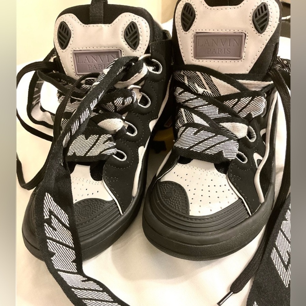 Lanvin Black & White High-Top Lace-Up Sneakers